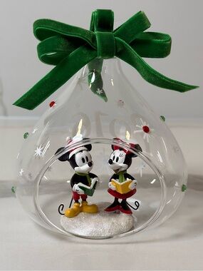 Disney Mickey and Minnie Mouse Glass Drop Caroling Ornament 2016 FLAWED NOTE